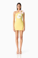 Hope One Shoulder Mini Dress in Yellow