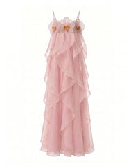 Orchid Embroidered Organza Maxi Dress - Blush Pink