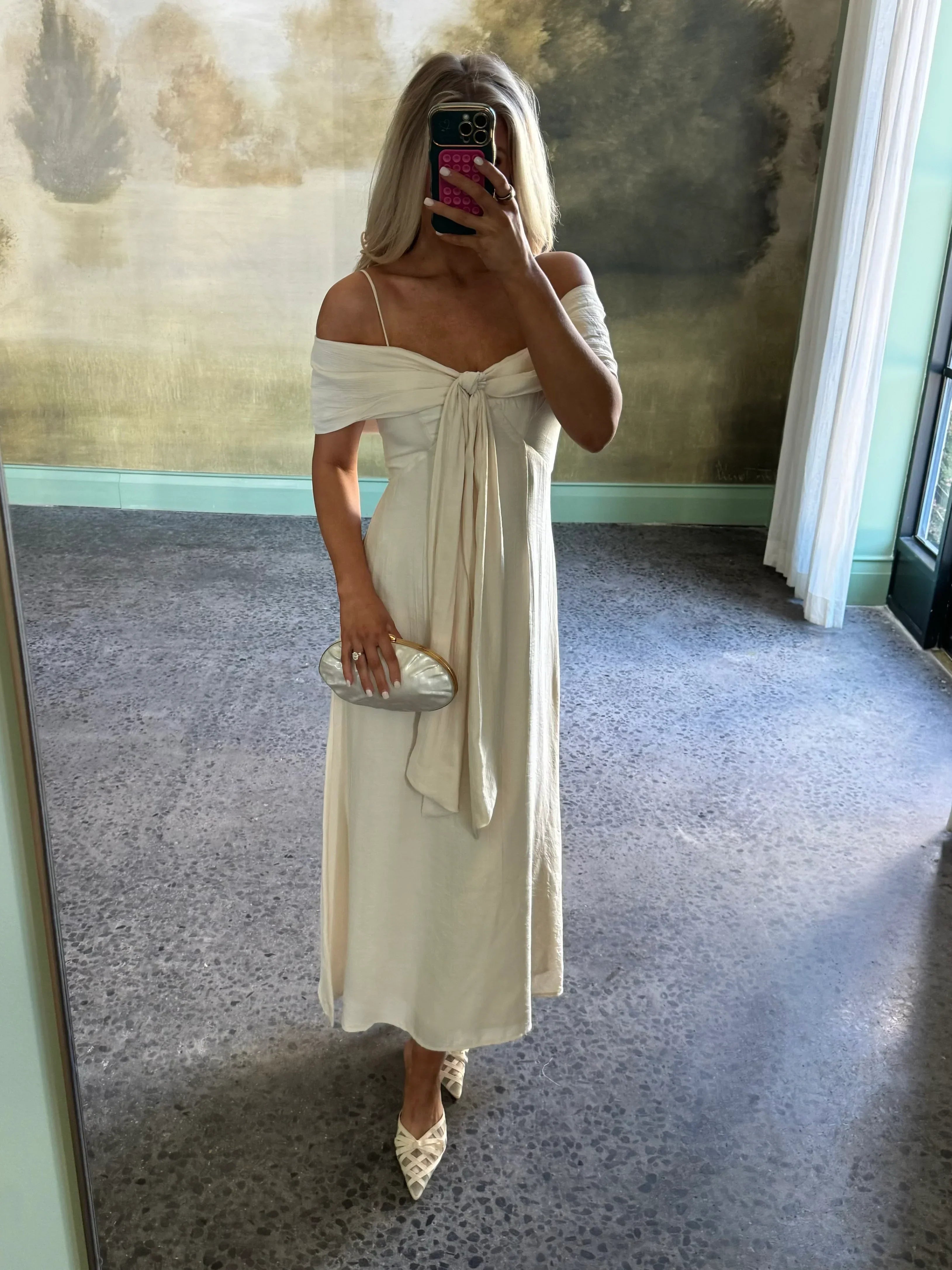 Lana Bow Dress-Cream