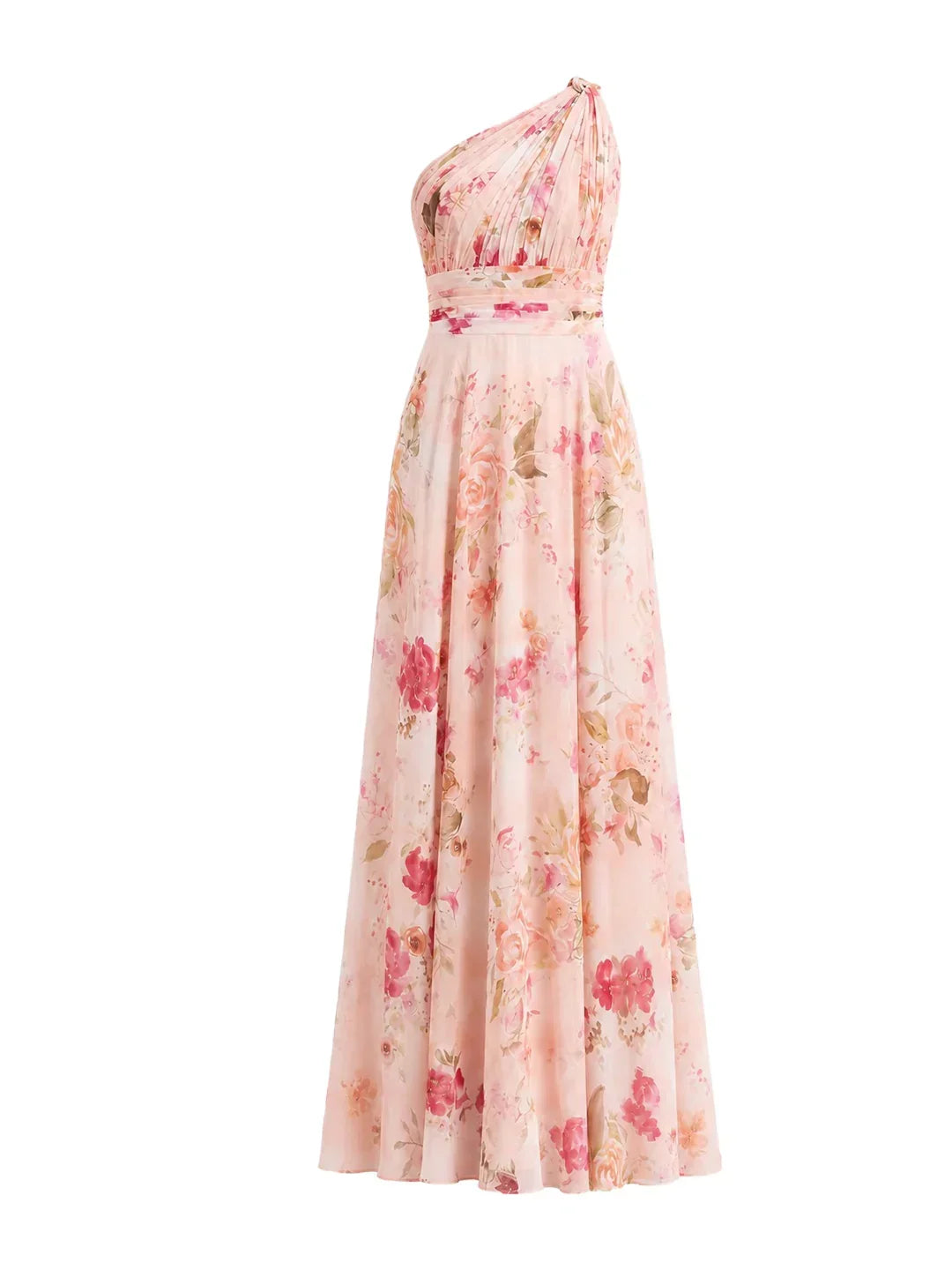 Bouquet Floral A-Line One Shoulder Chiffon Dress