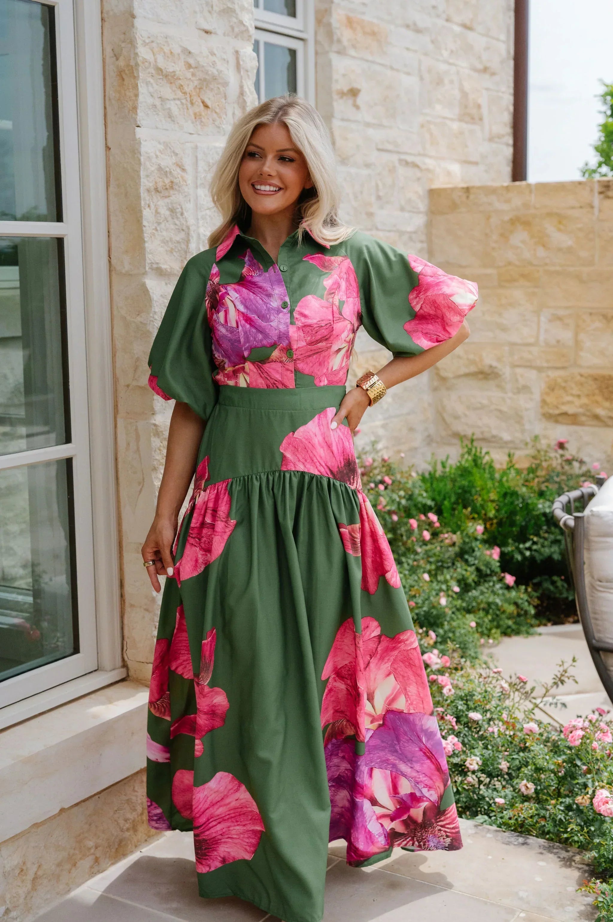 Kaley Floral Maxi Dress-Olive