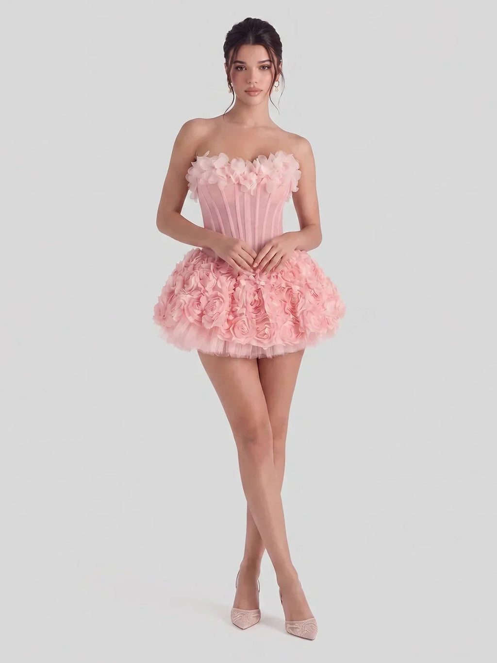 Floral Applique Strapless Corset Mini Dress