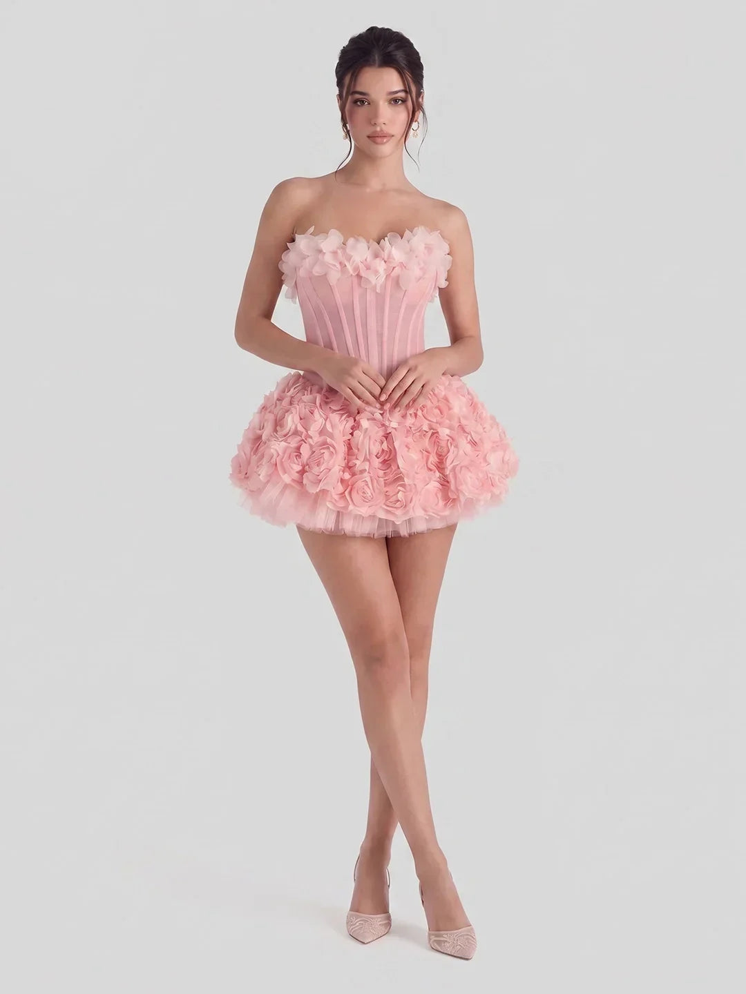 Floral Applique Strapless Corset Mini Dress