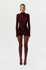 Burnout Print Turtleneck Romper