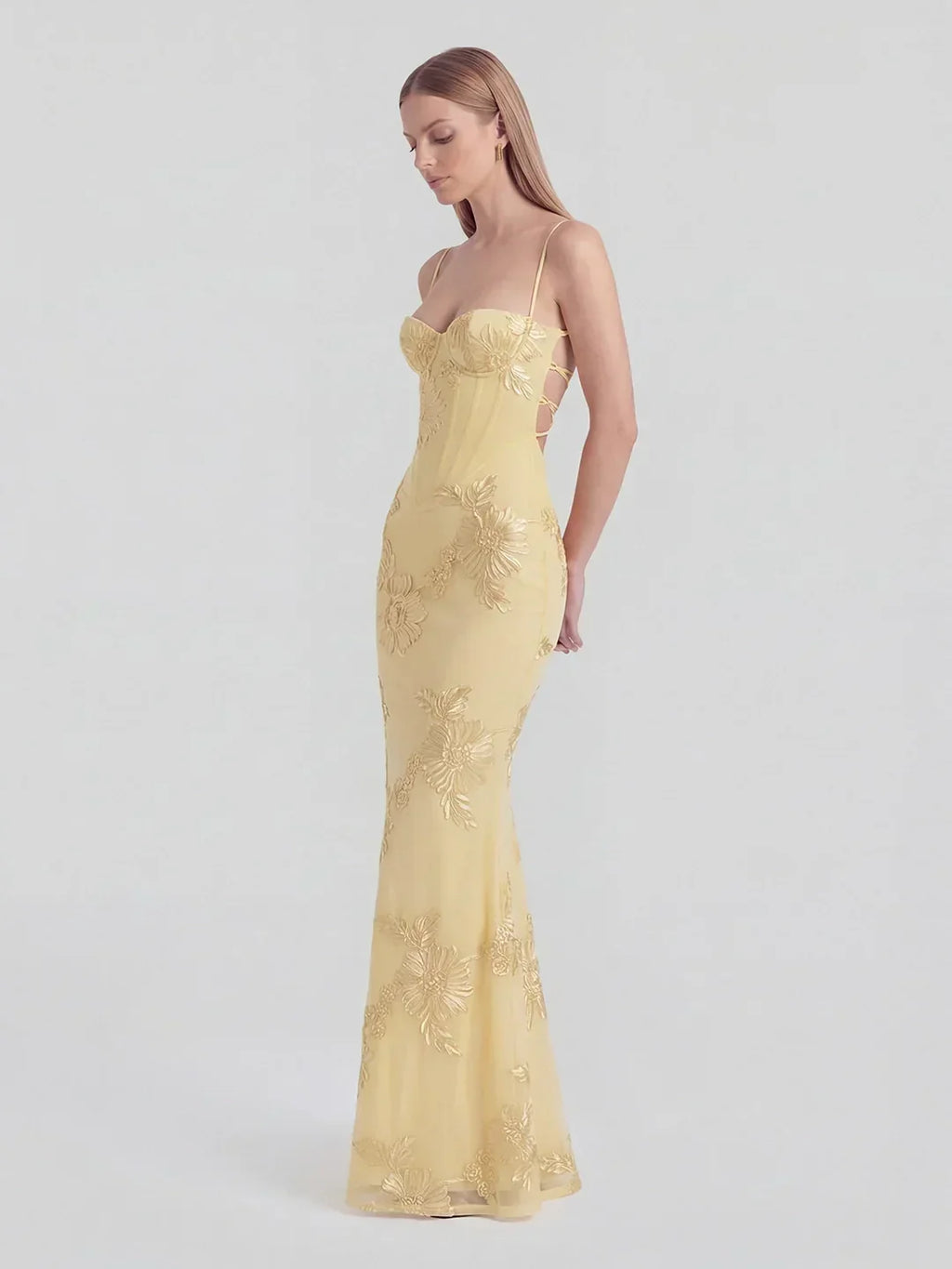 3D Floral-Embellished Corset Gown
