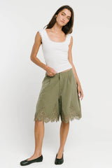 Mazie Lace Trim Shorts in Olive