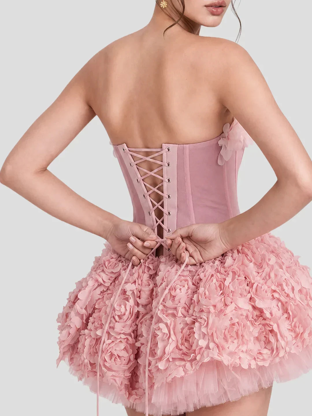 Floral Applique Strapless Corset Mini Dress