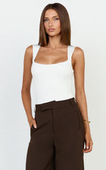 Nerine Bodysuit - Wide Strap Scoop Neck in White