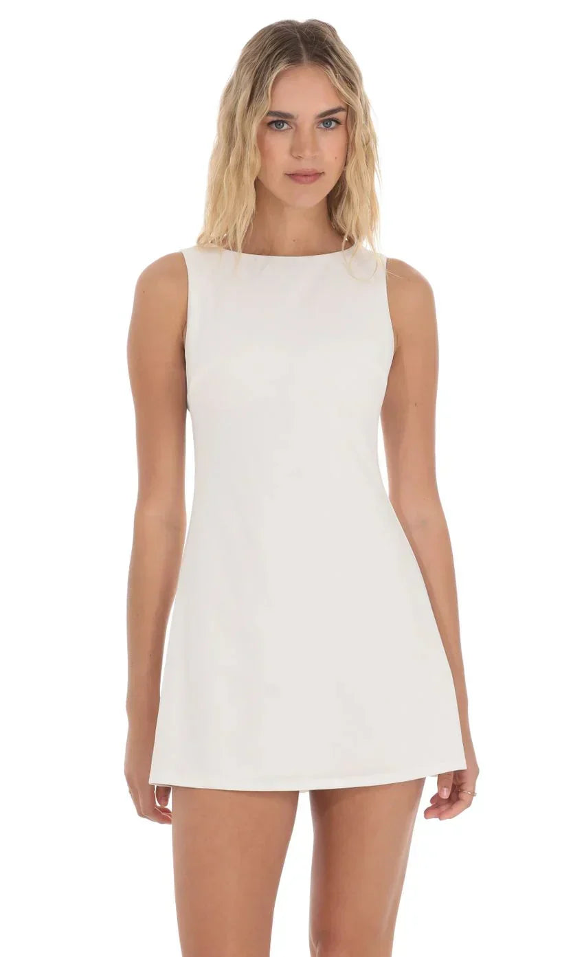 High Neck Dress In White