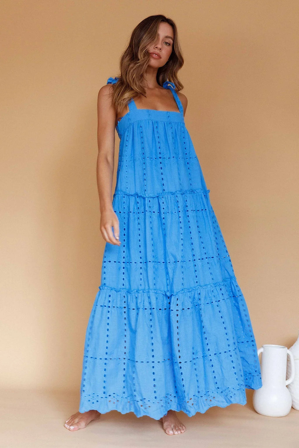 Brynna Tied Shoulder Maxi Dress Blue