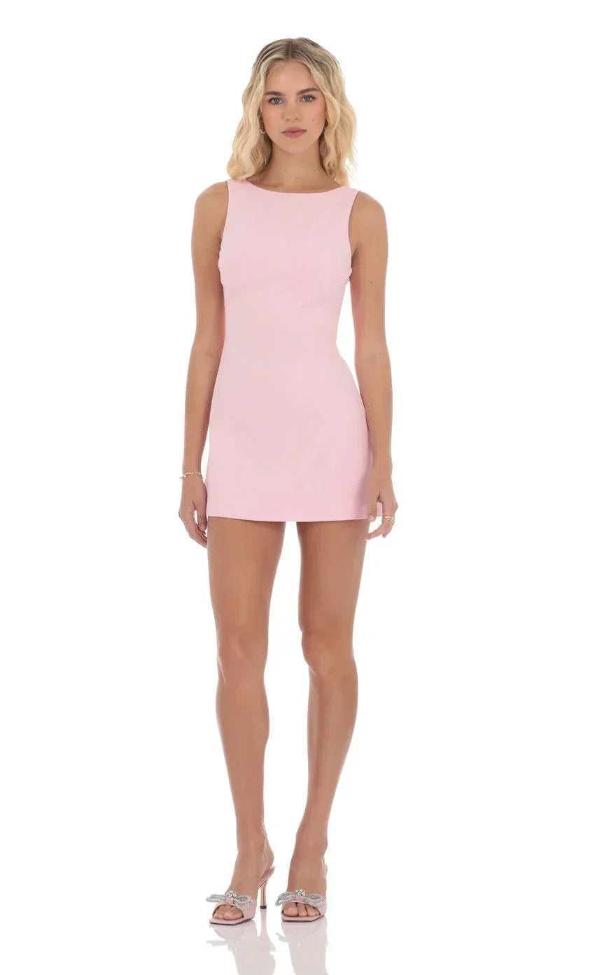 High Neck Back Bow Dress In Pink