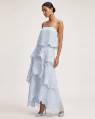 Orchid Embroidered Layered Maxi Dress - Light Blue