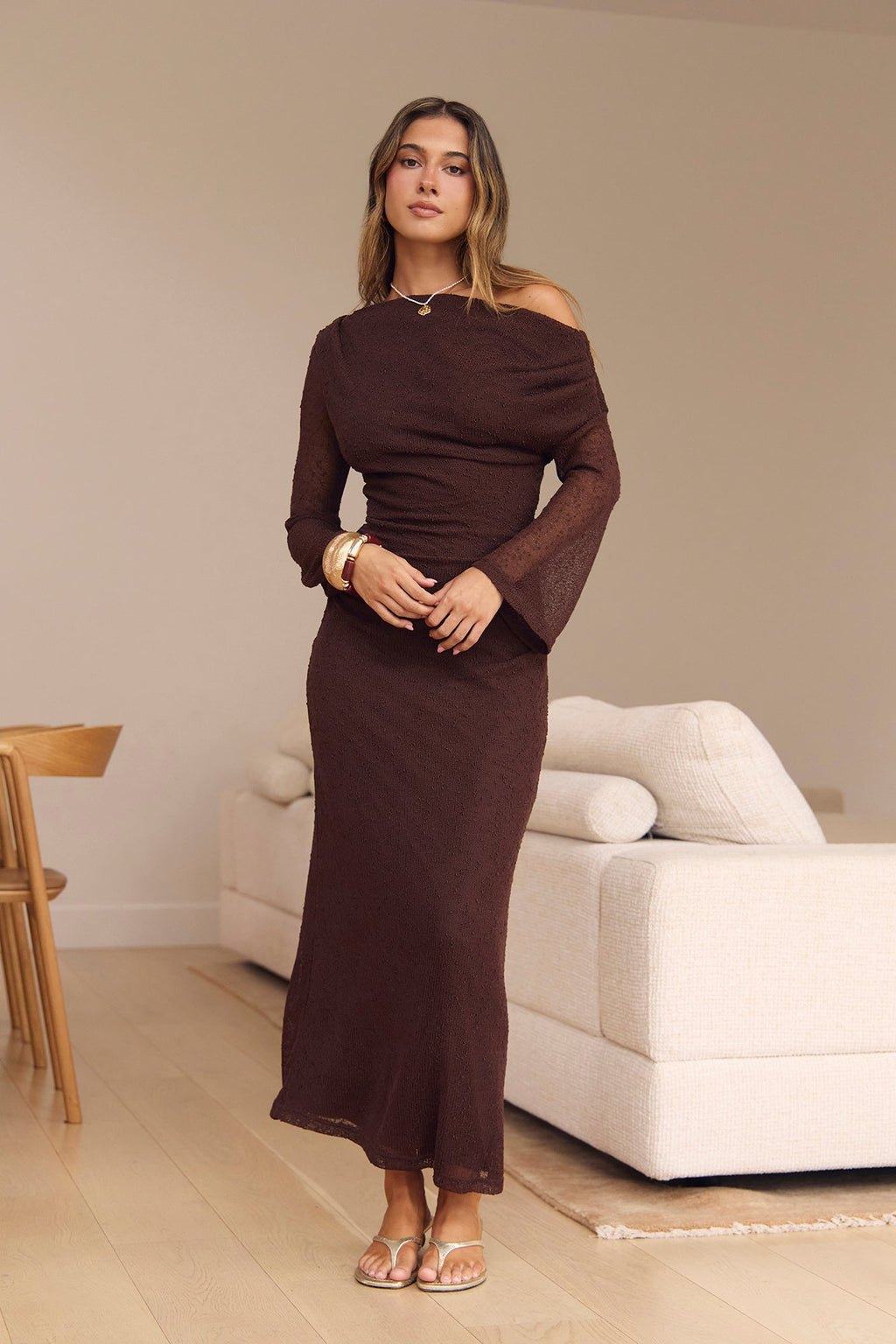 Cool Daze Long Sleeve Knit Maxi Dress Chocolate