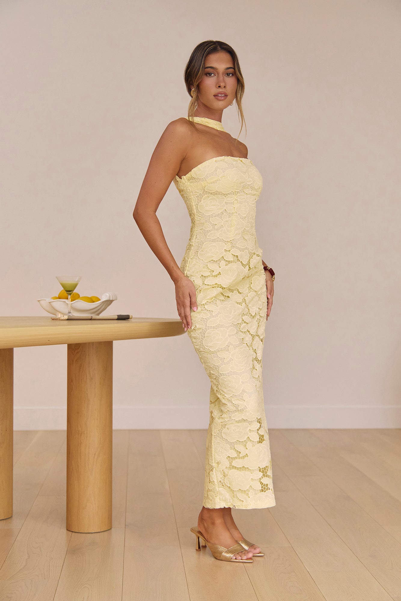 In Orbit Halter Maxi Dress Yellow