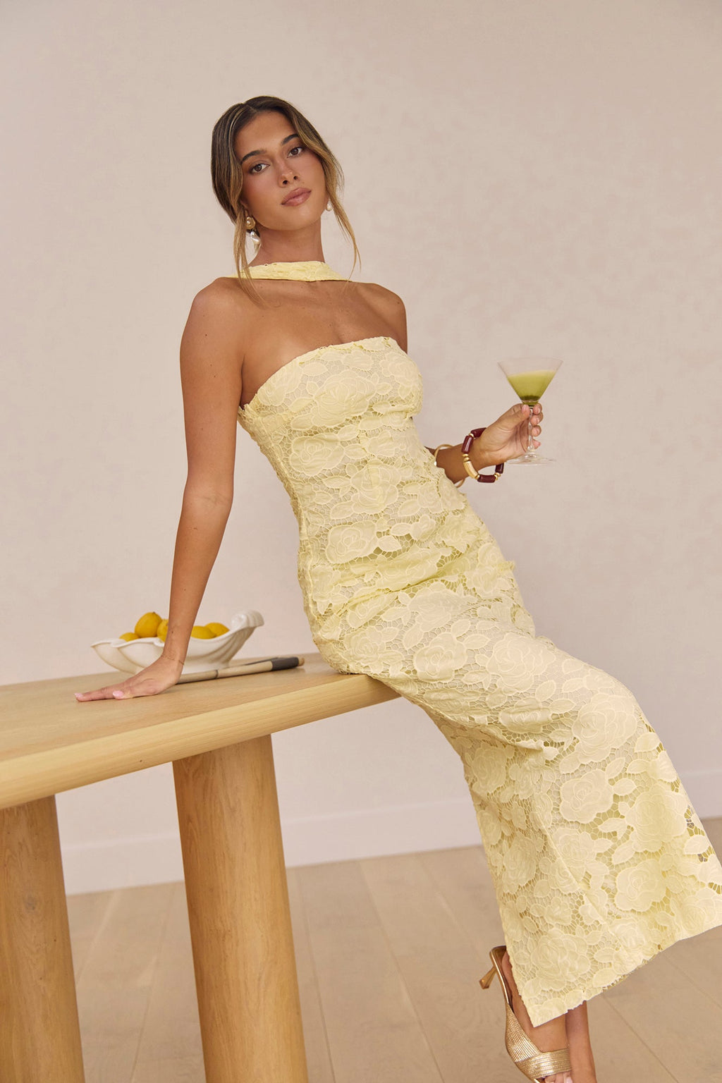 In Orbit Halter Maxi Dress Yellow