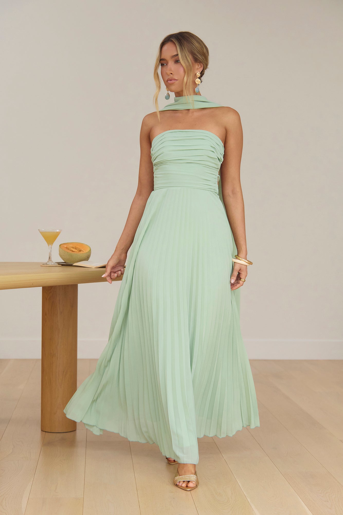 Rosewater Roads Strapless Maxi Dress Sage