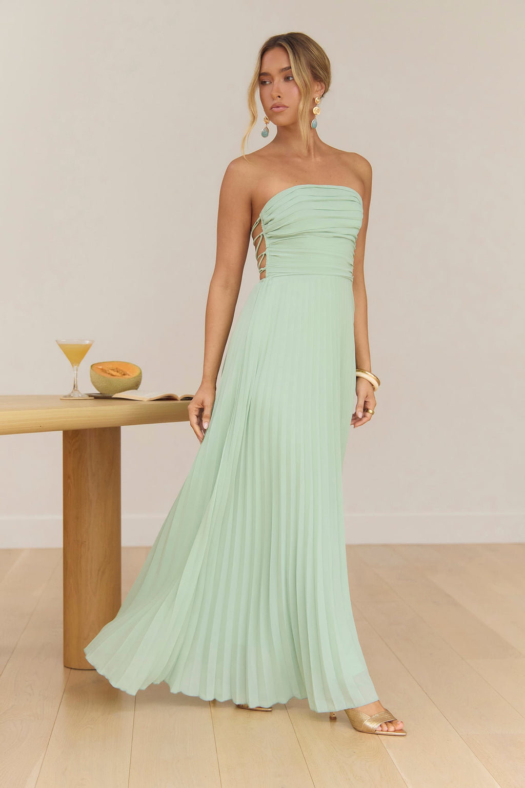 Rosewater Roads Strapless Maxi Dress Sage