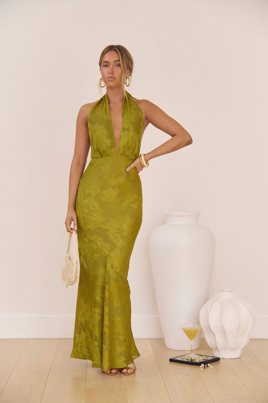 Soft Serenade Halter Maxi Dress Olive