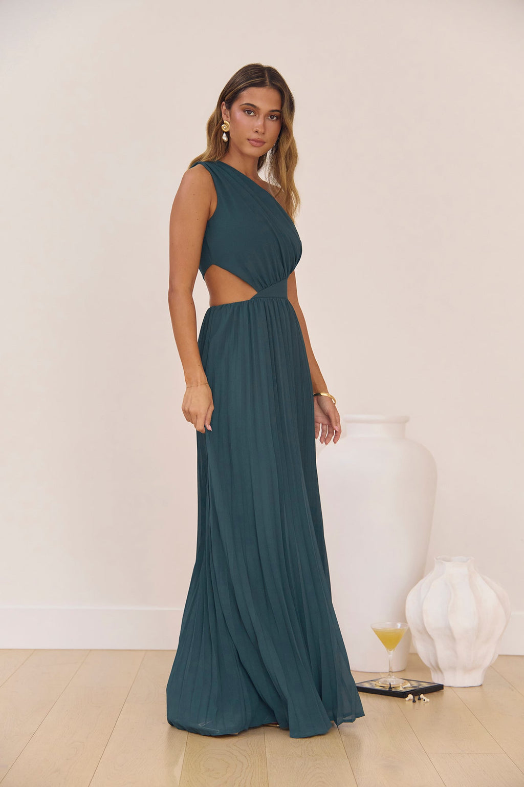 Summer Seduction One Shoulder Maxi Dress Teal
