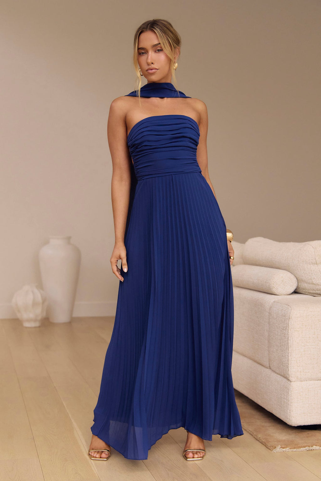 Rosewater Roads Strapless Maxi Dress Navy