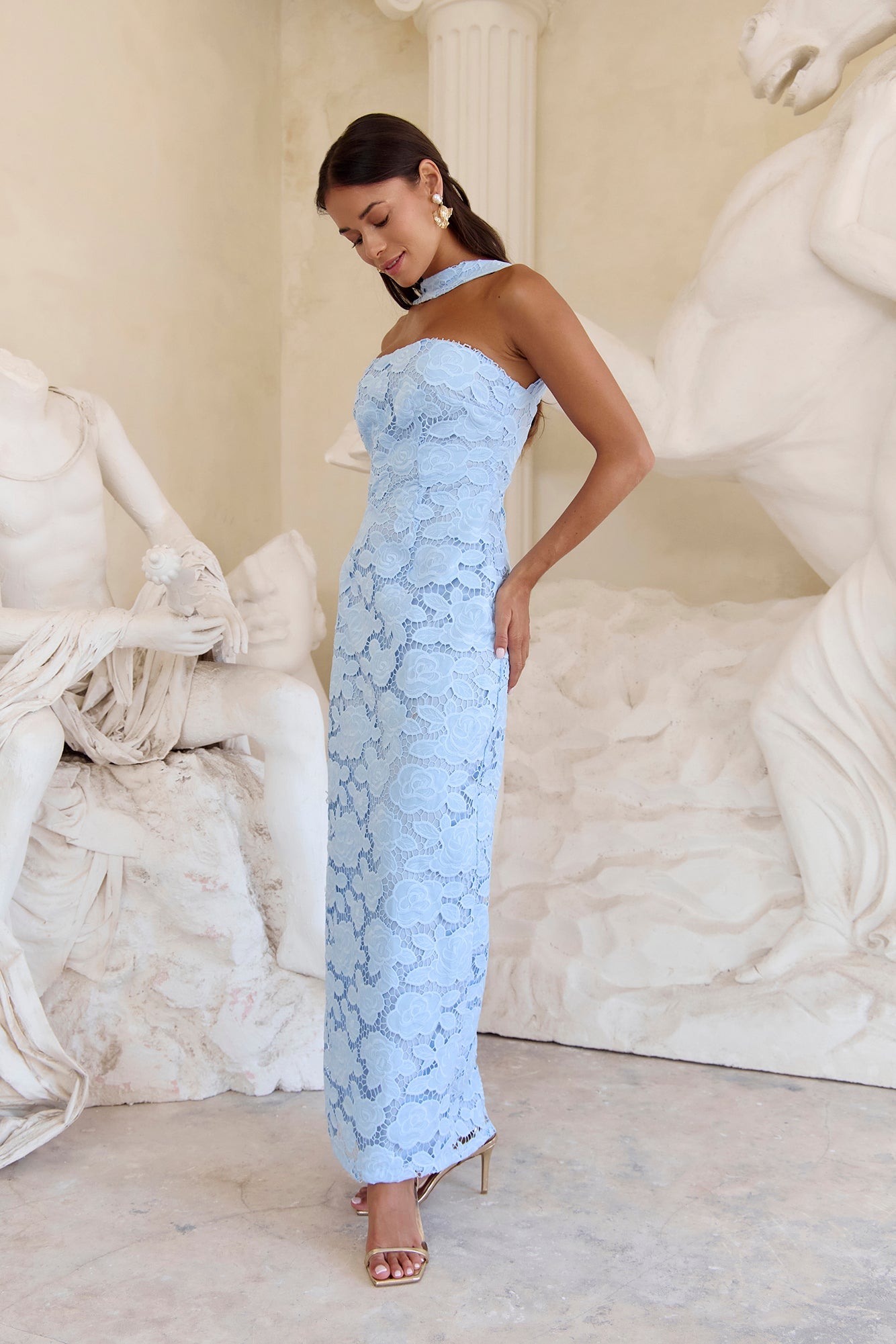 In Orbit Halter Maxi Dress Blue
