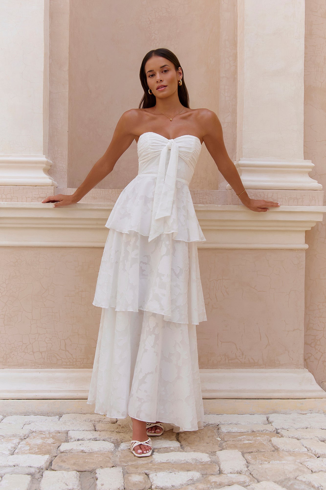 Know Your Heart Strapless Maxi Dress White