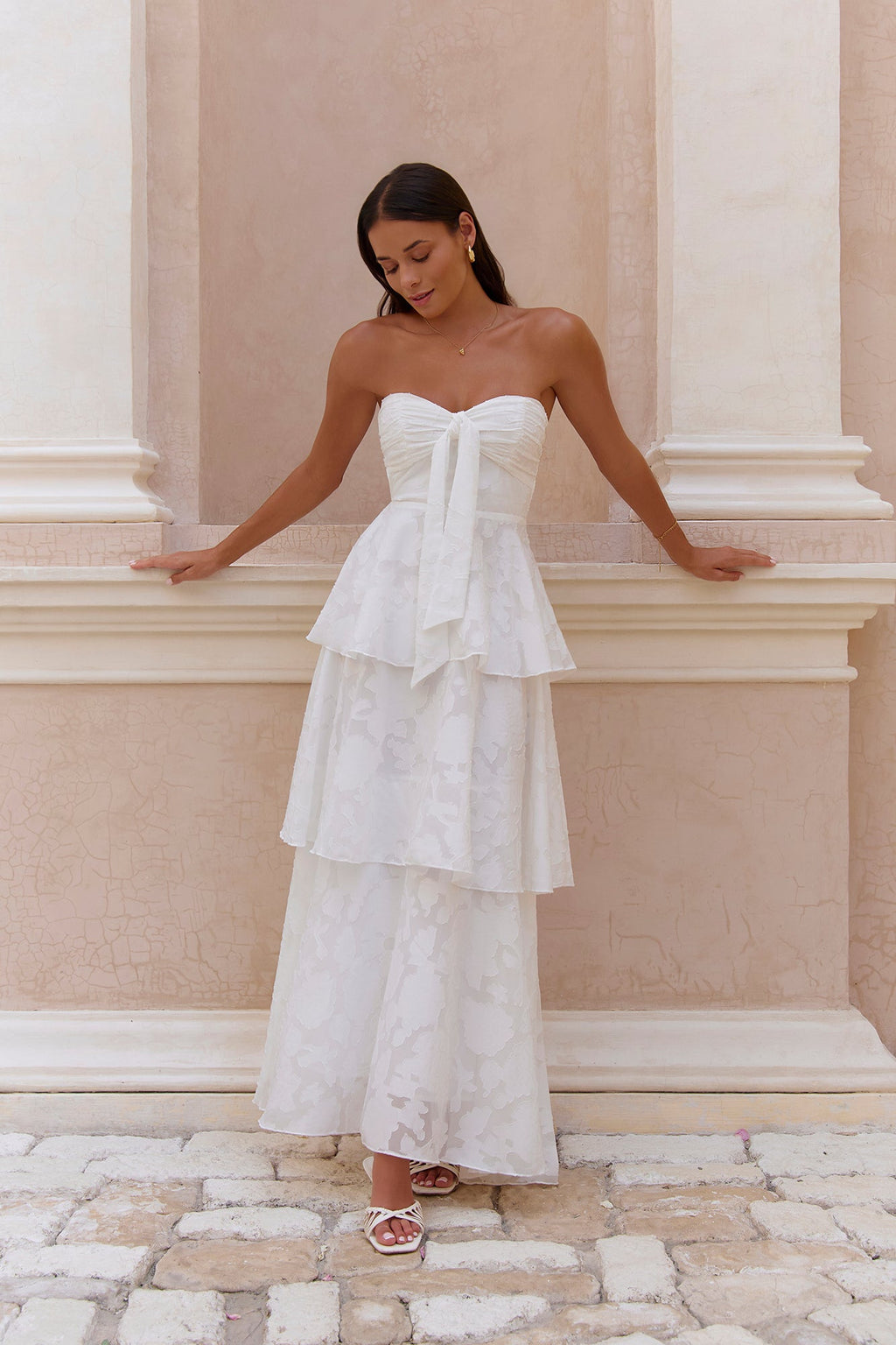 Know Your Heart Strapless Maxi Dress White