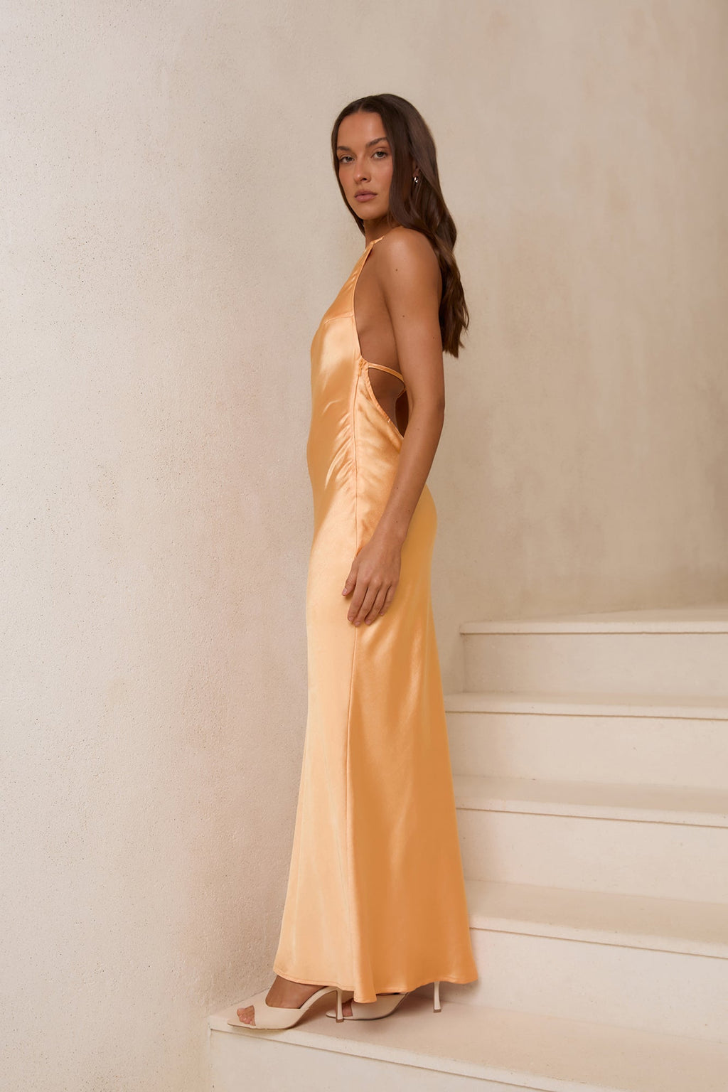 Take The Picture Satin Halter Maxi Dress Orange