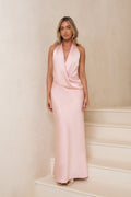 Charm Of Yours Satin Halter Maxi Dress Pink