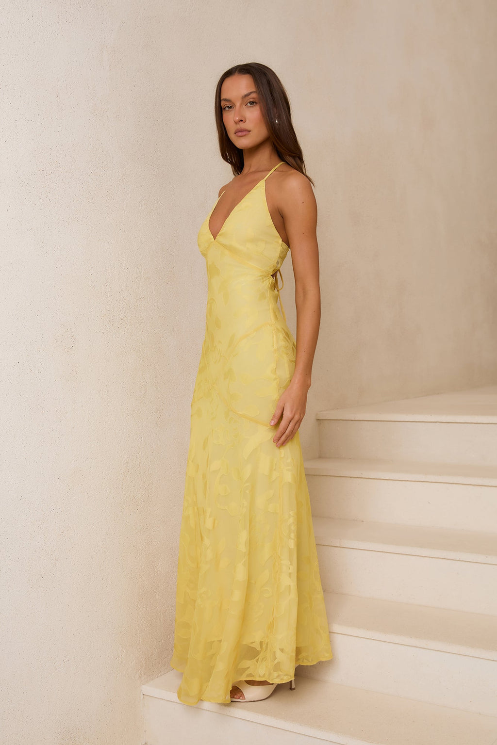 Luxury Lace Maxi Dress Yellow