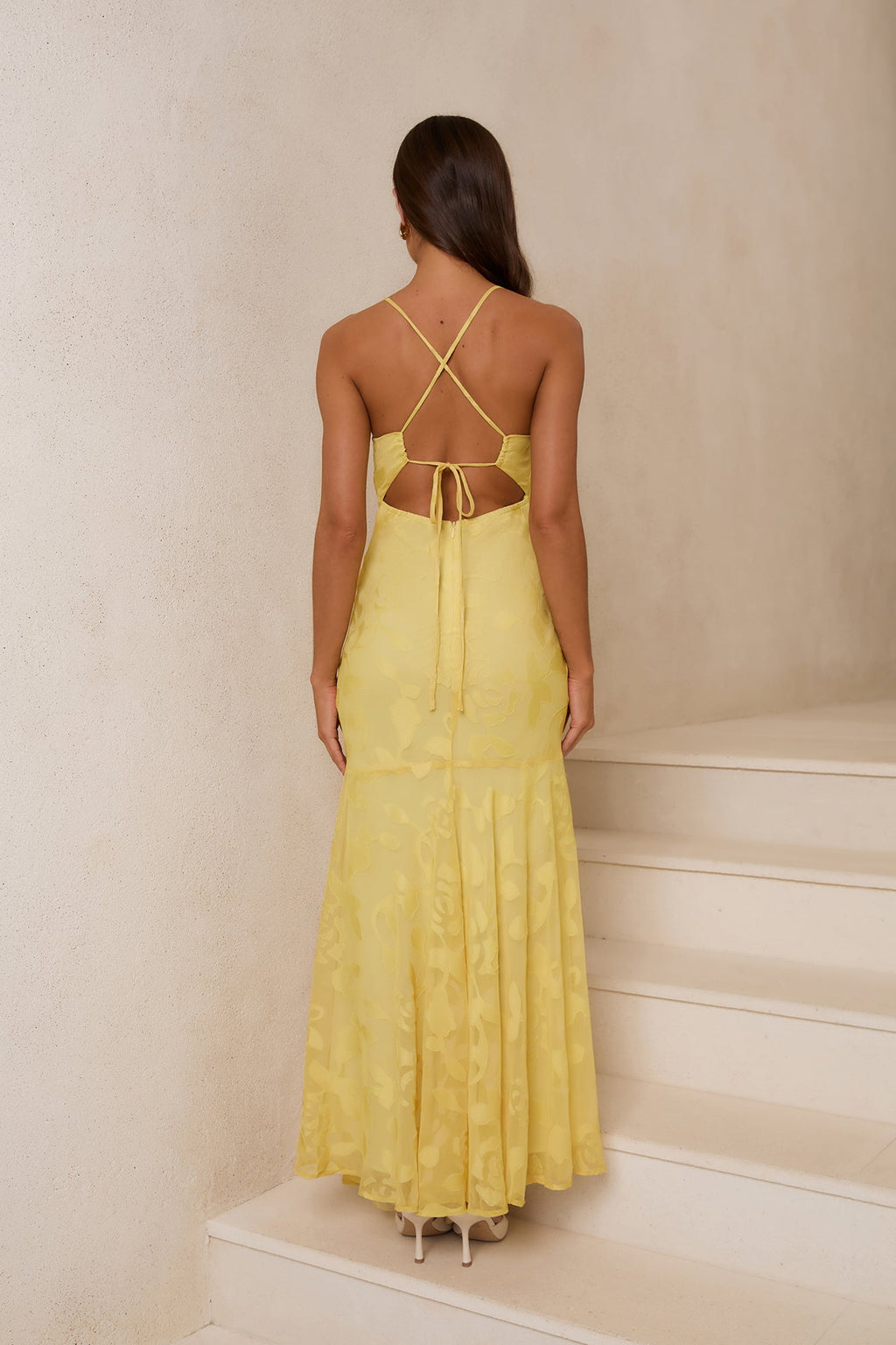 Luxury Lace Maxi Dress Yellow