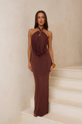 Salt Air Seduction Halter Maxi Dress Brown