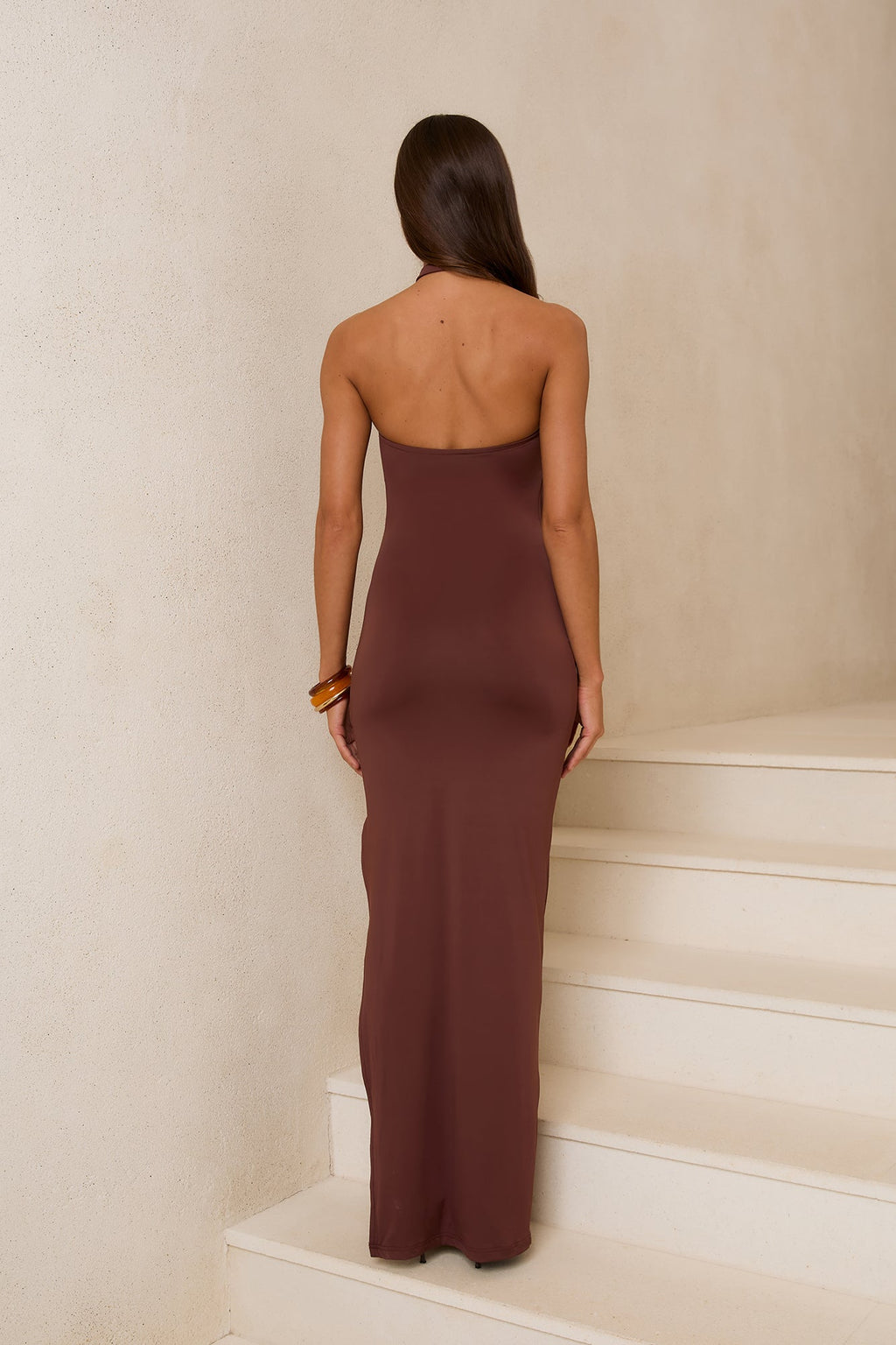 Salt Air Seduction Halter Maxi Dress Brown