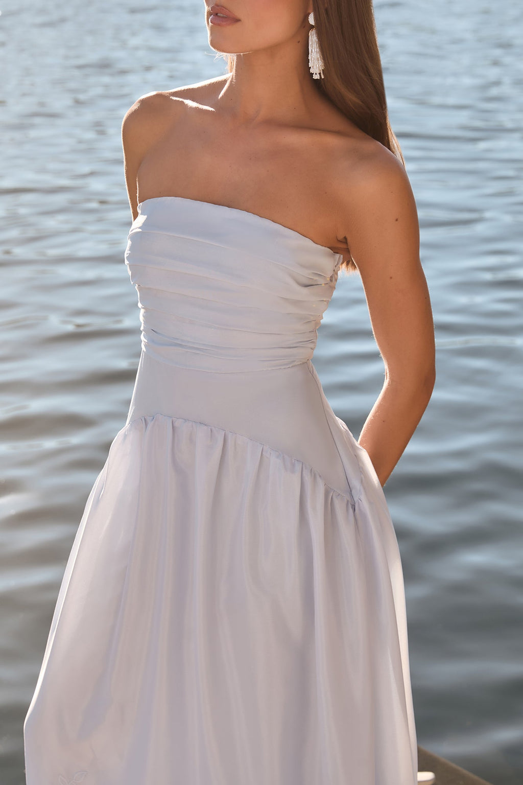 Delicate Dreams Strapless Maxi Dress Light Blue