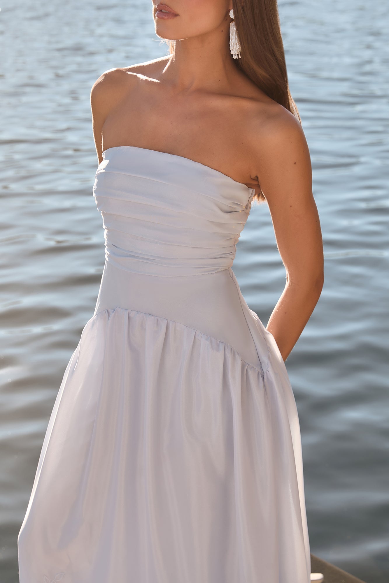Delicate Dreams Strapless Maxi Dress Light Blue