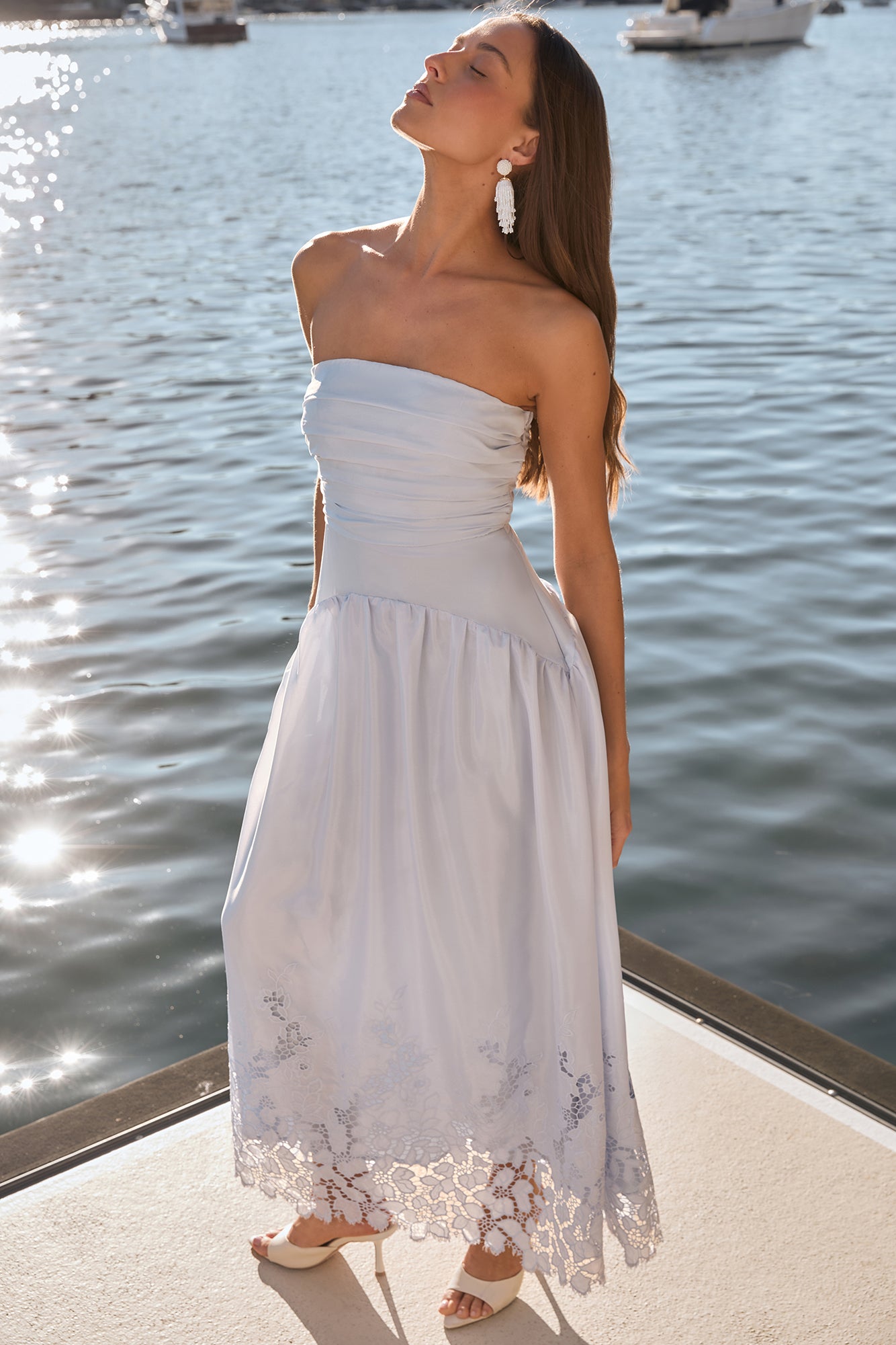 Delicate Dreams Strapless Maxi Dress Light Blue