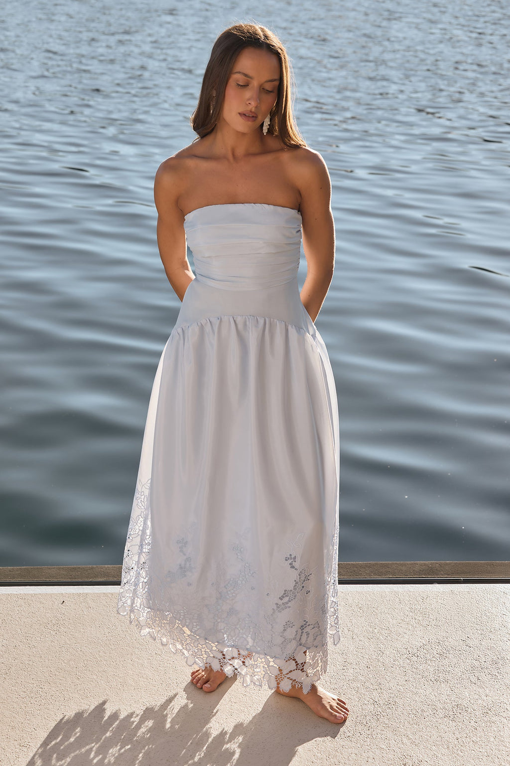 Delicate Dreams Strapless Maxi Dress Light Blue