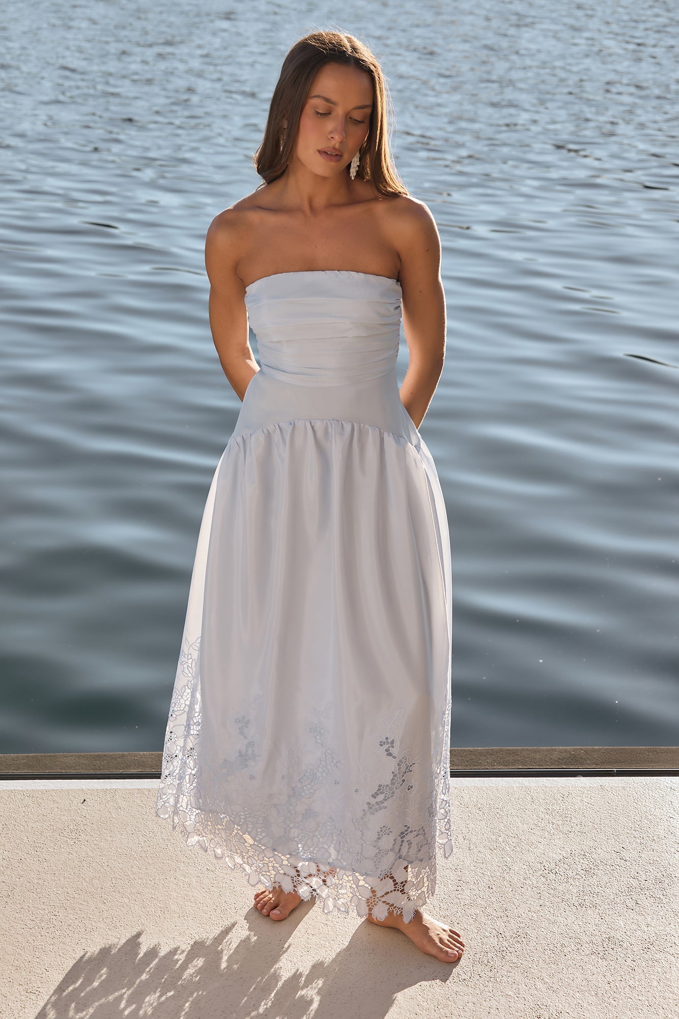Delicate Dreams Strapless Maxi Dress Light Blue