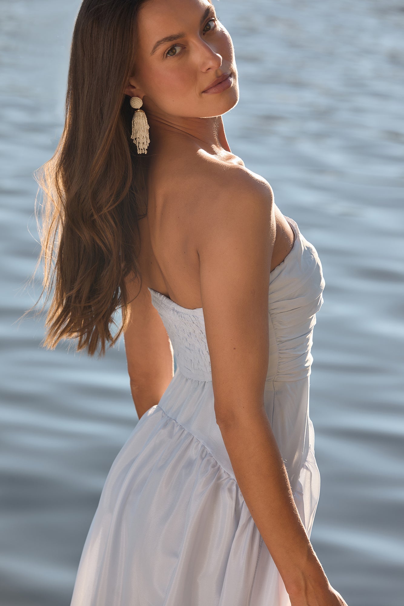 Delicate Dreams Strapless Maxi Dress Light Blue