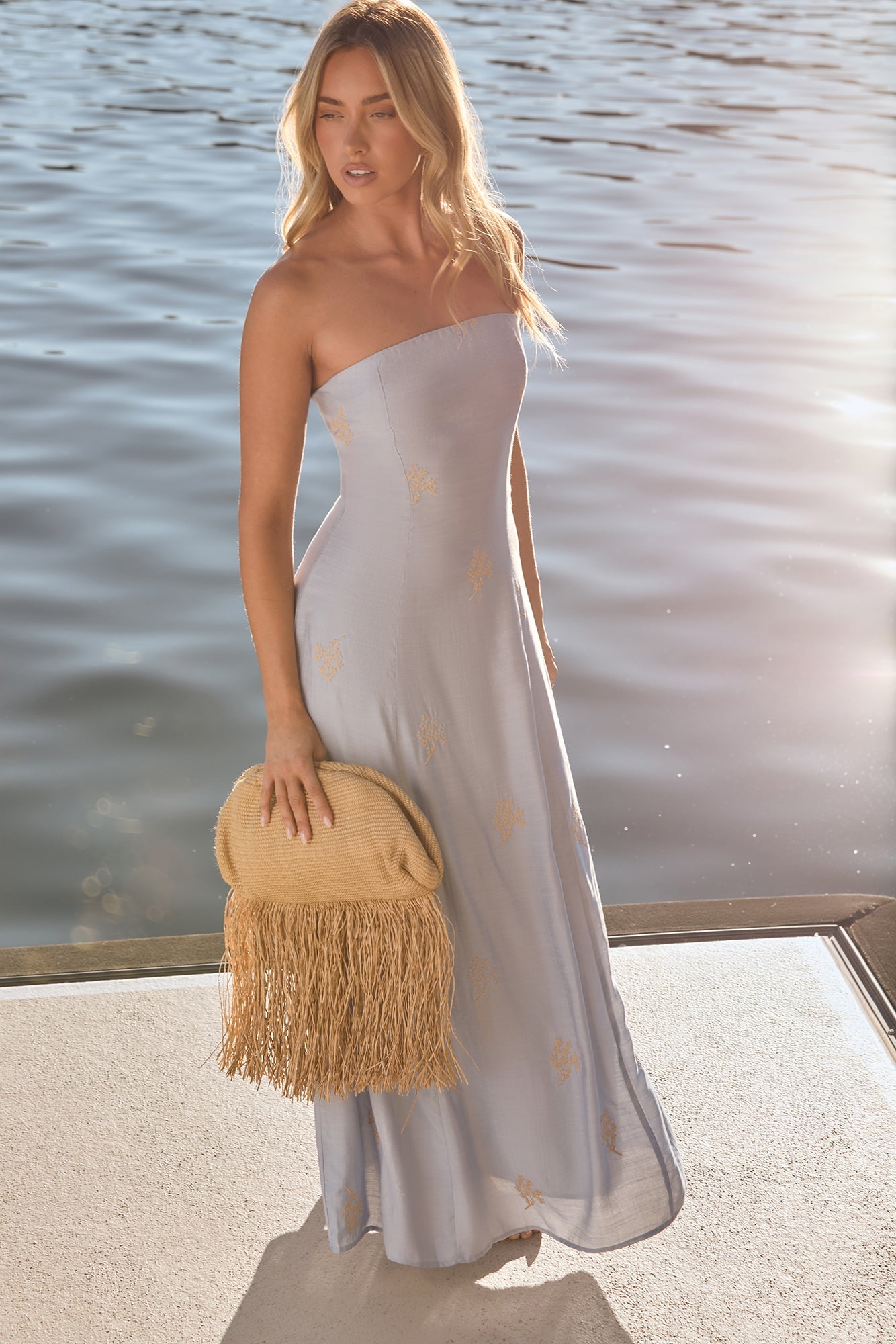 Swept Away Strapless Maxi Dress Blue