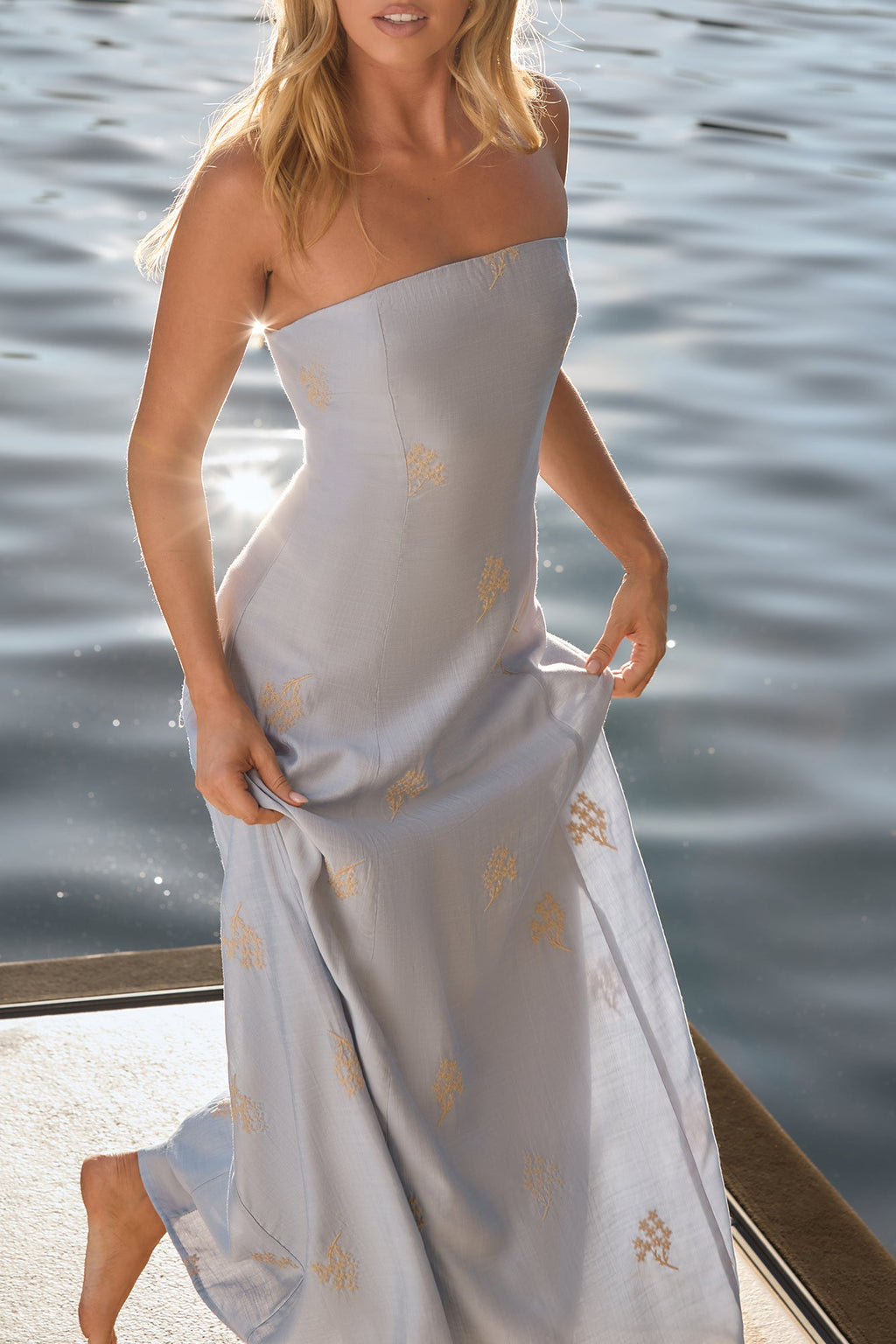 Swept Away Strapless Maxi Dress Blue