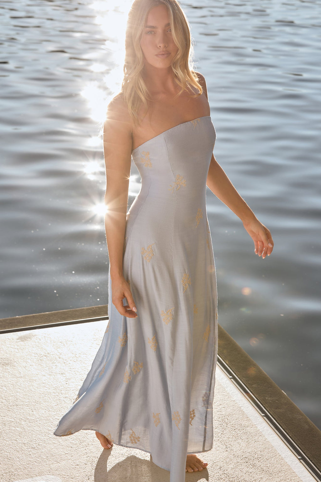 Swept Away Strapless Maxi Dress Blue