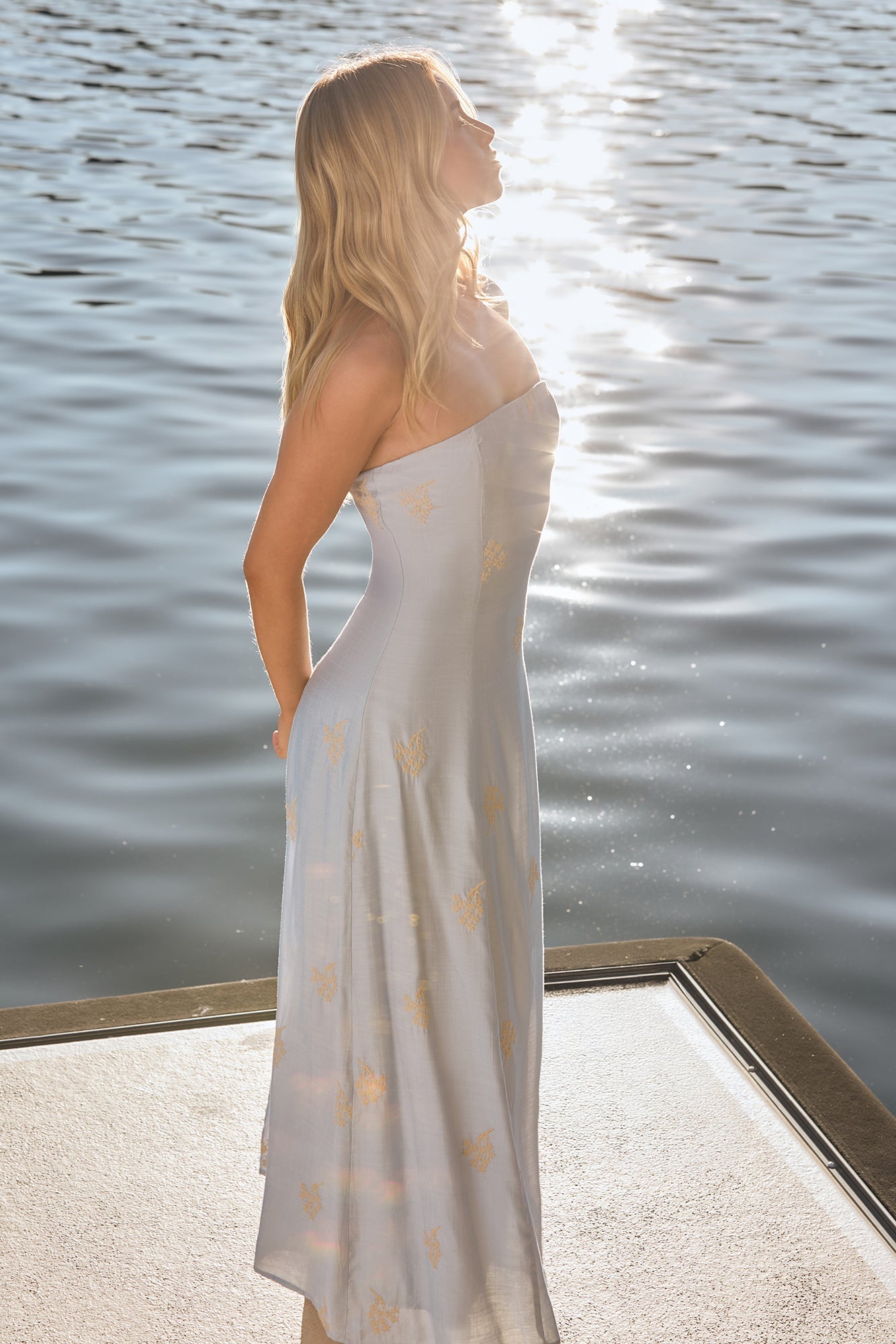 Swept Away Strapless Maxi Dress Blue