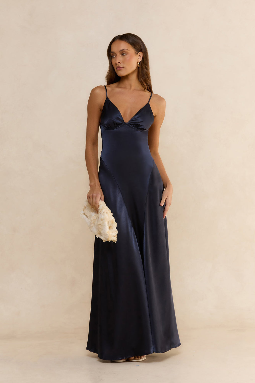 Celestial Solstice Satin Maxi Dress Navy