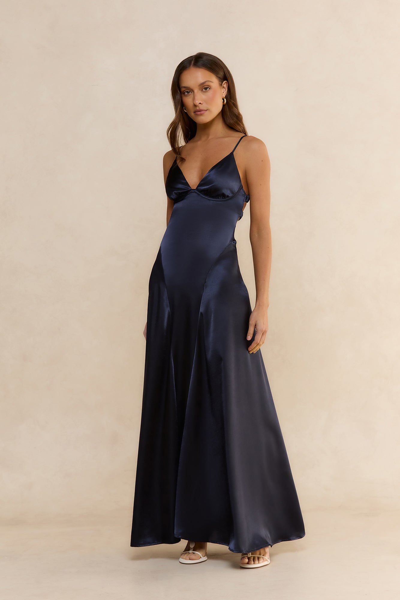 Celestial Solstice Satin Maxi Dress Navy