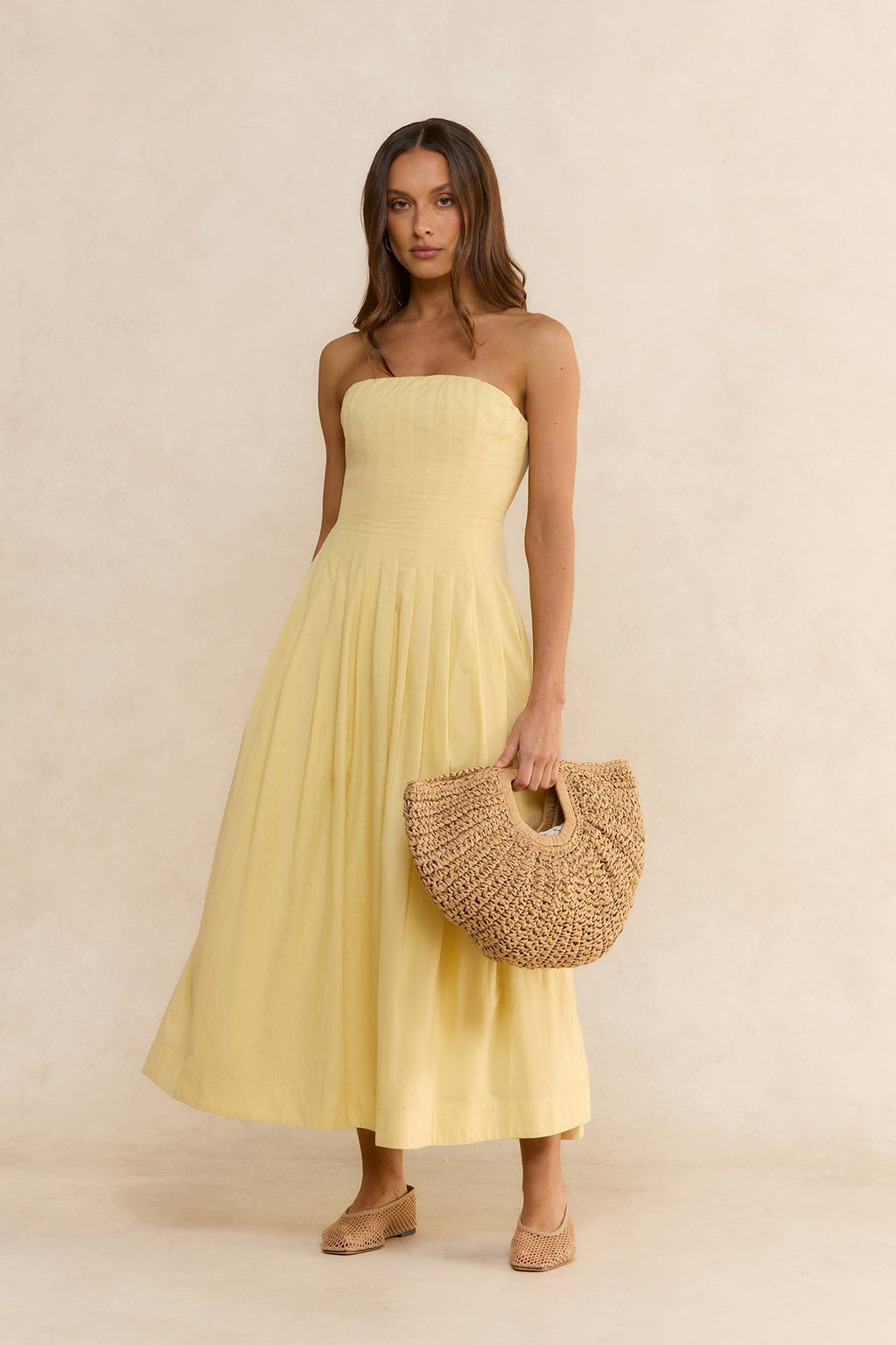 Sunshine Serenity Strapless Midi Dress Yellow