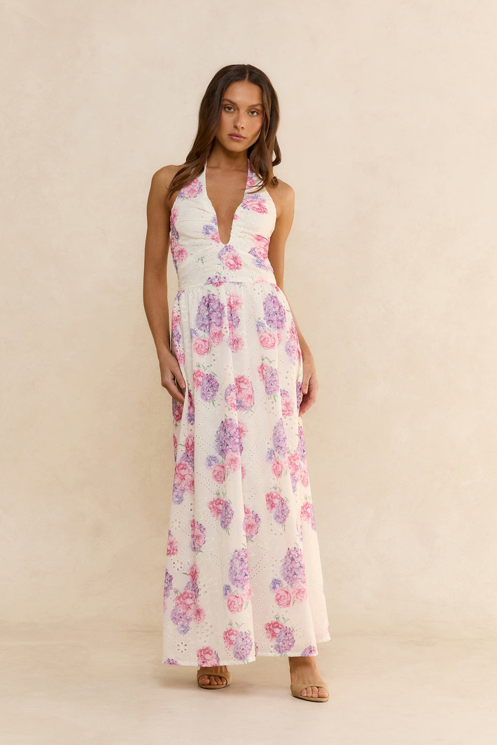 Hydrangea Haven Halter Maxi Dress Floral