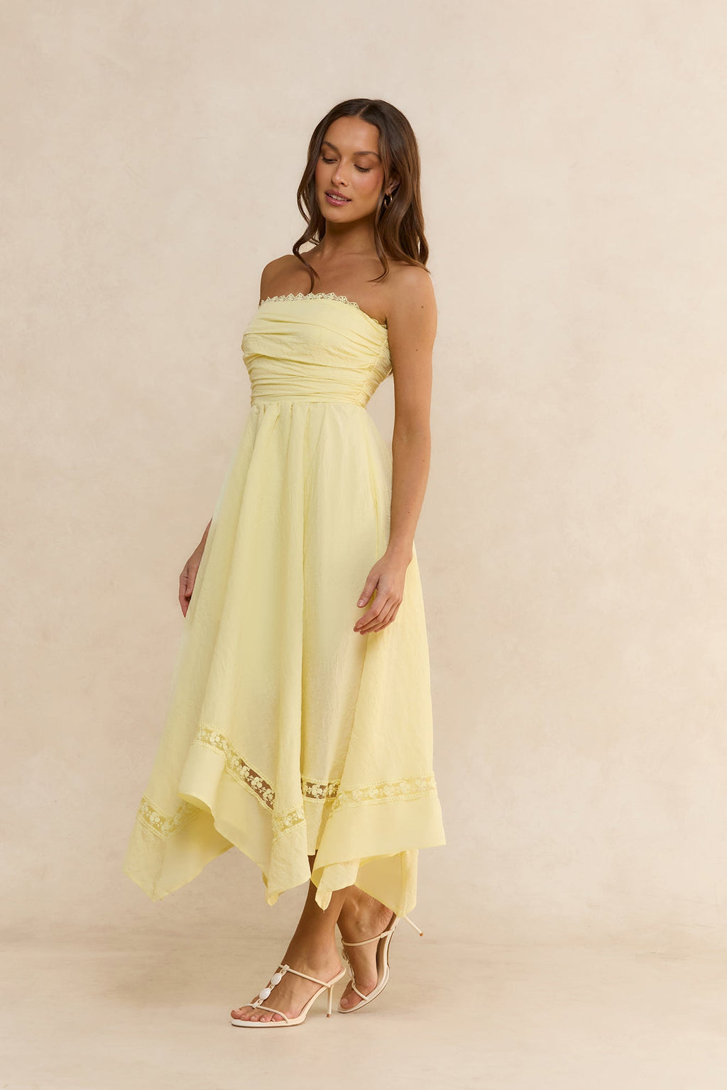 Lucia Strapless Midi Dress Yellow