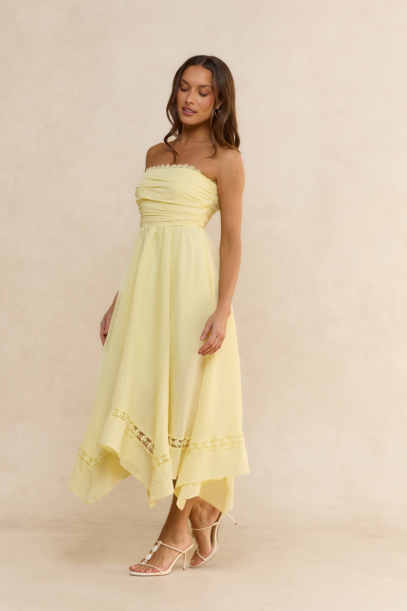 Lucia Strapless Midi Dress Yellow