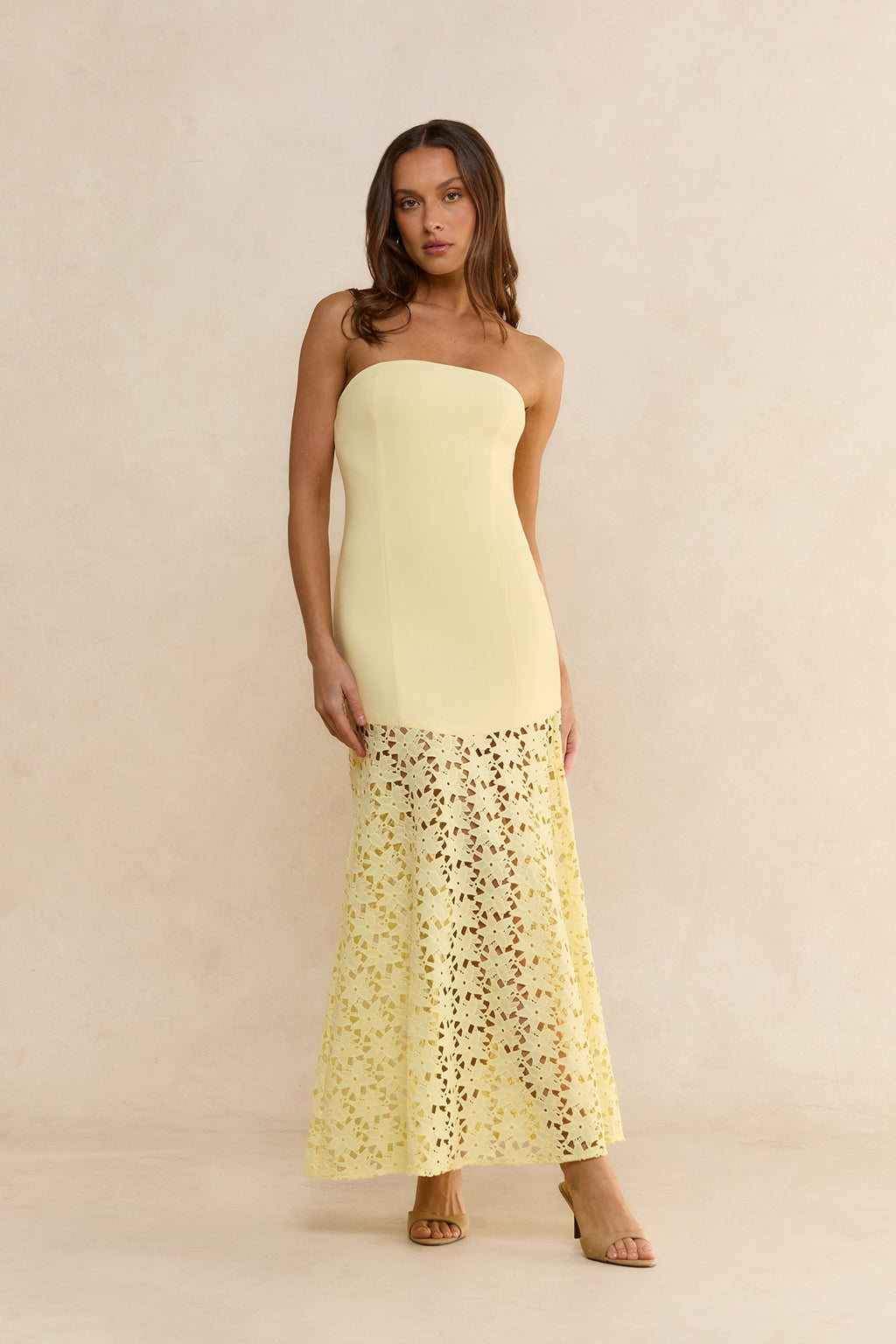 Noir Enchantment Strapless Maxi Dress Yellow